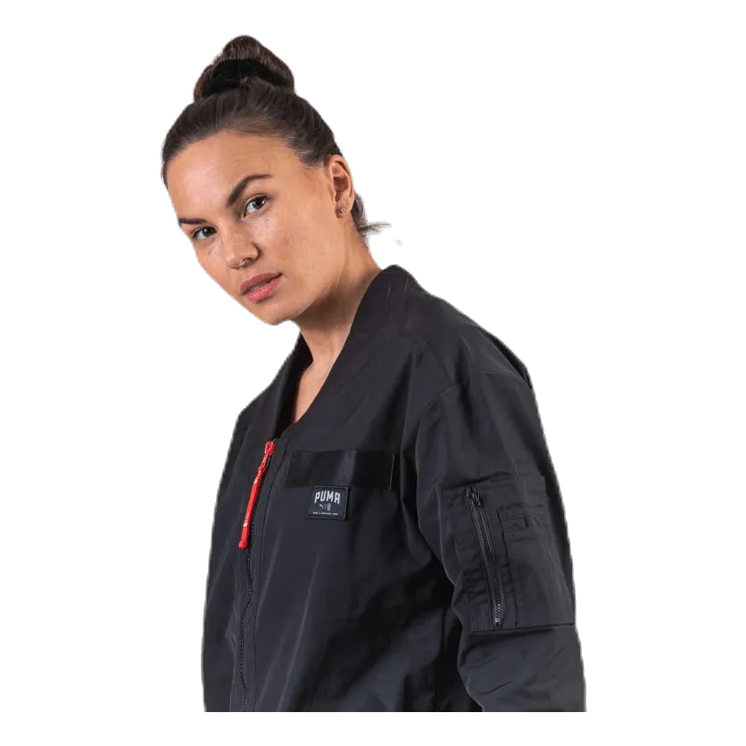 Adriana Lima Long Bomber Jacket Black