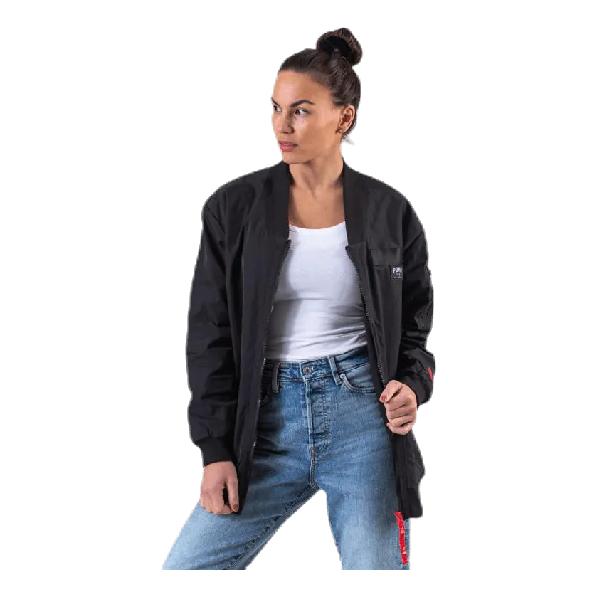 Adriana Lima Long Bomber Jacket Black