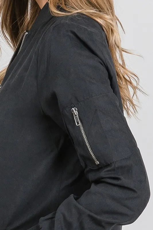 Black Suede Bomber Jacket