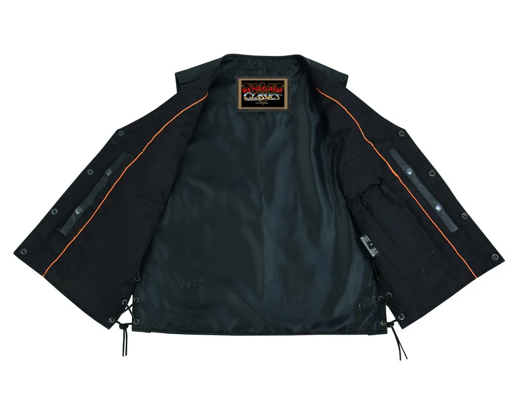 Clubster Men's Black Milled Cowhide Side Lace Motorcycle Leather Vest