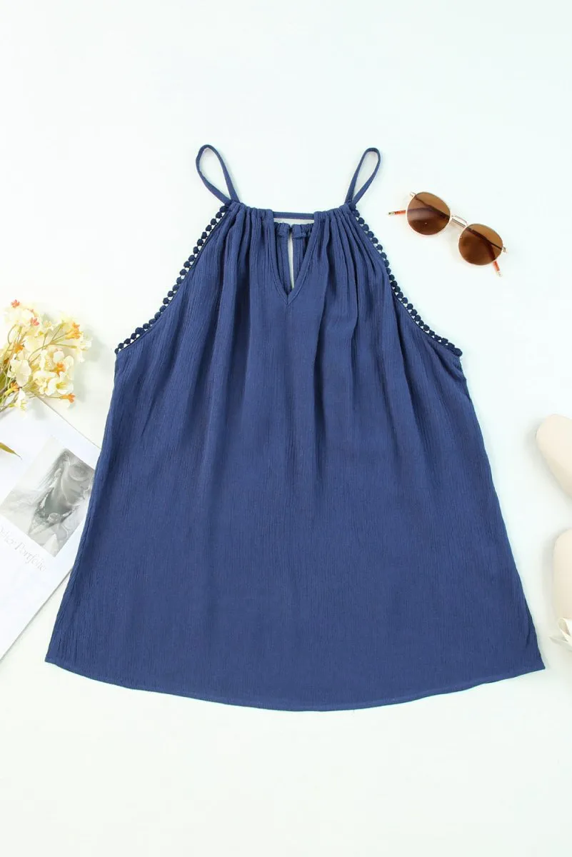 Denim Blue Tank Top with a Round Neckline