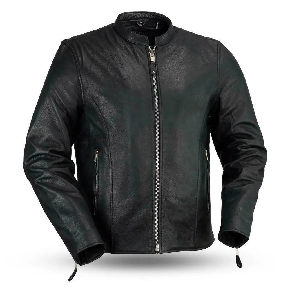 FMM202FBZ | Ace - Men's Motorcycle Caf Style Leather Jacket