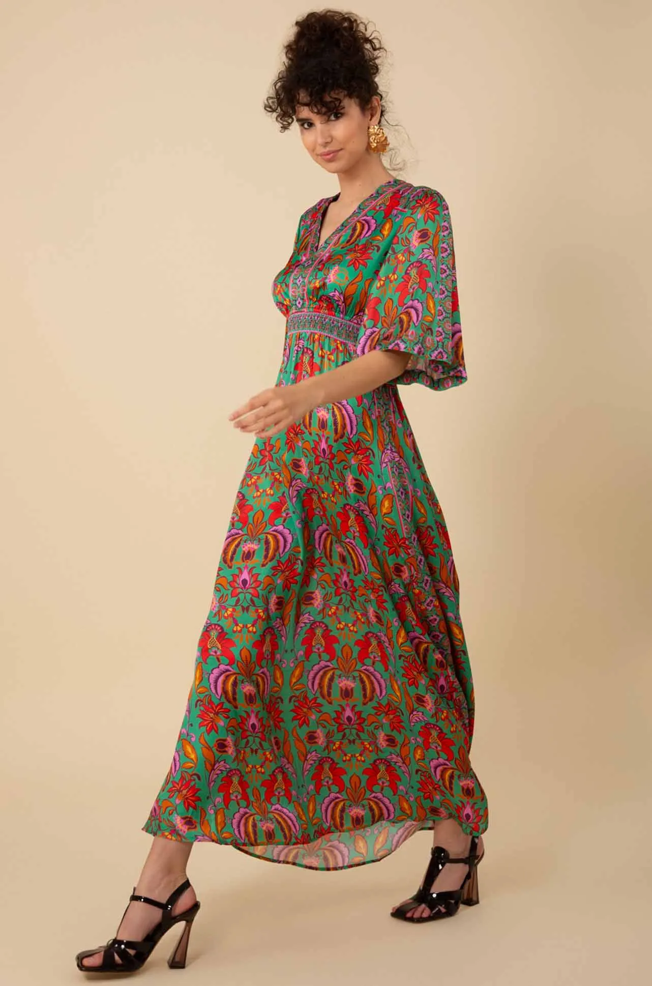 Hale Bob - Felicity V Neck Maxi Dress in Emerald