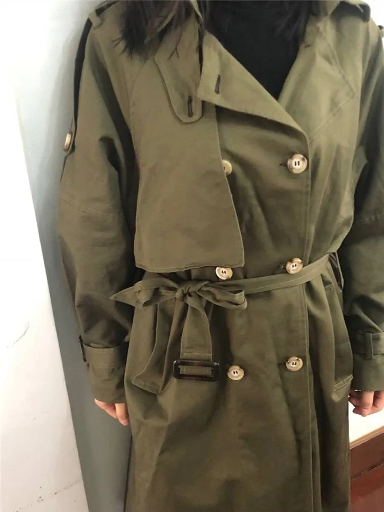 Loose cotton trench coat with sashes oversize double breasted vintage cloak overcoats windbreaker