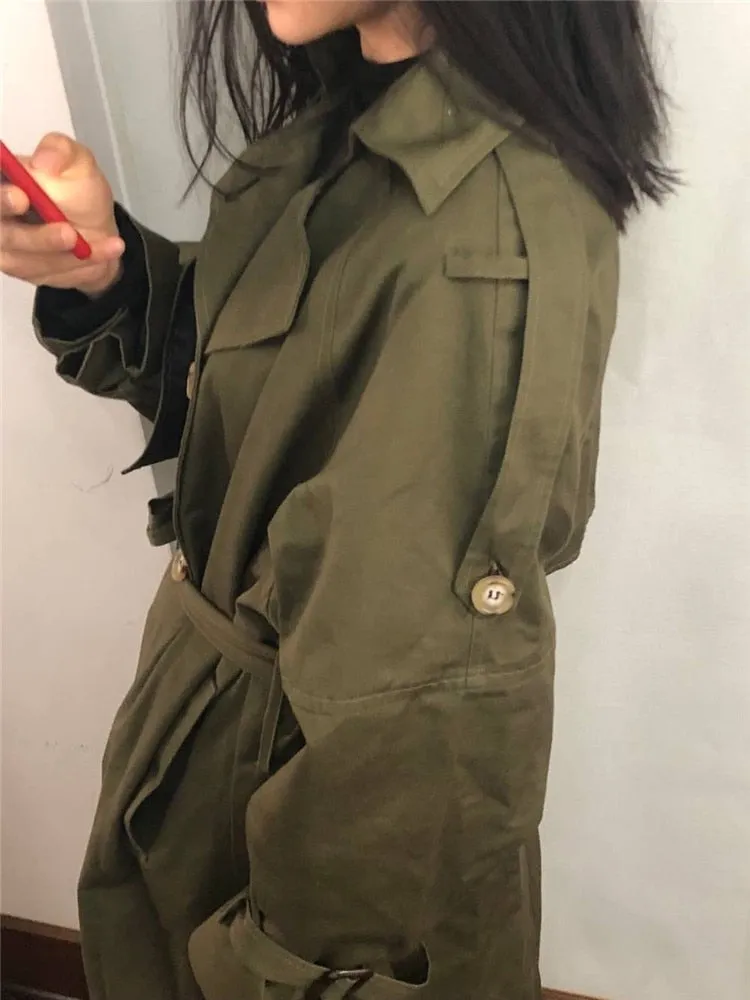 Loose cotton trench coat with sashes oversize double breasted vintage cloak overcoats windbreaker