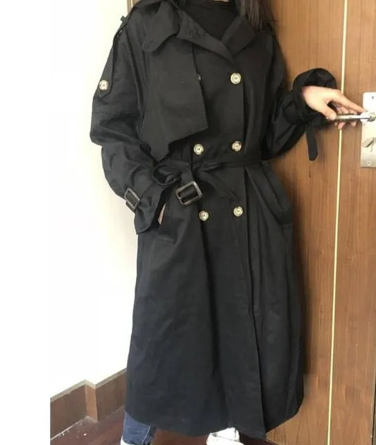 Loose cotton trench coat with sashes oversize double breasted vintage cloak overcoats windbreaker