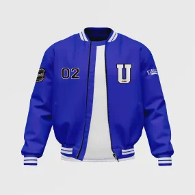 MEN’S BLUE SATIN BOMBER JACKET