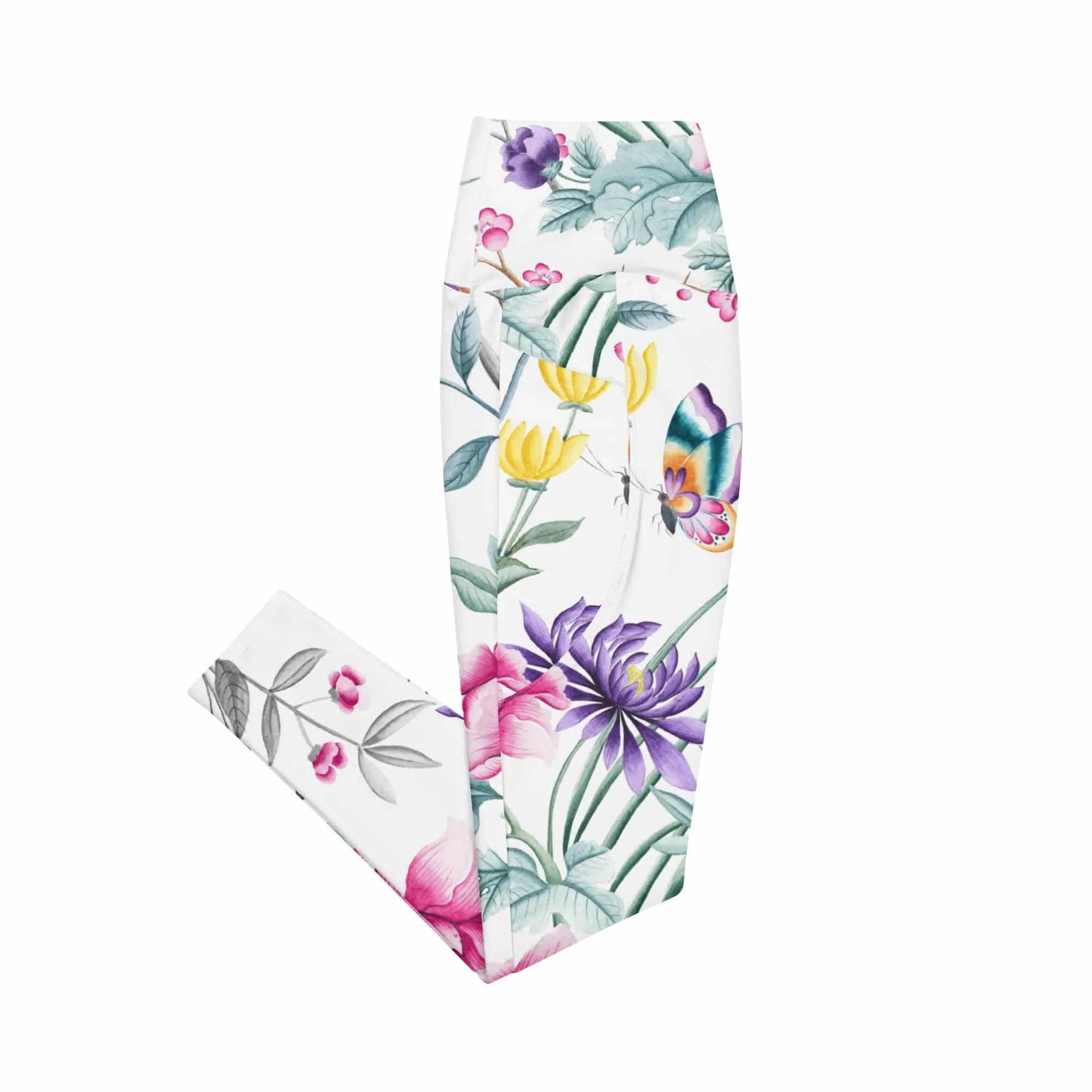 Size Inclusive Leggings with pockets in white chinoiserie