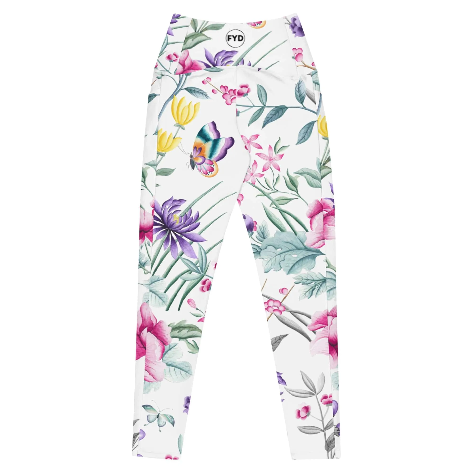 Size Inclusive Leggings with pockets in white chinoiserie