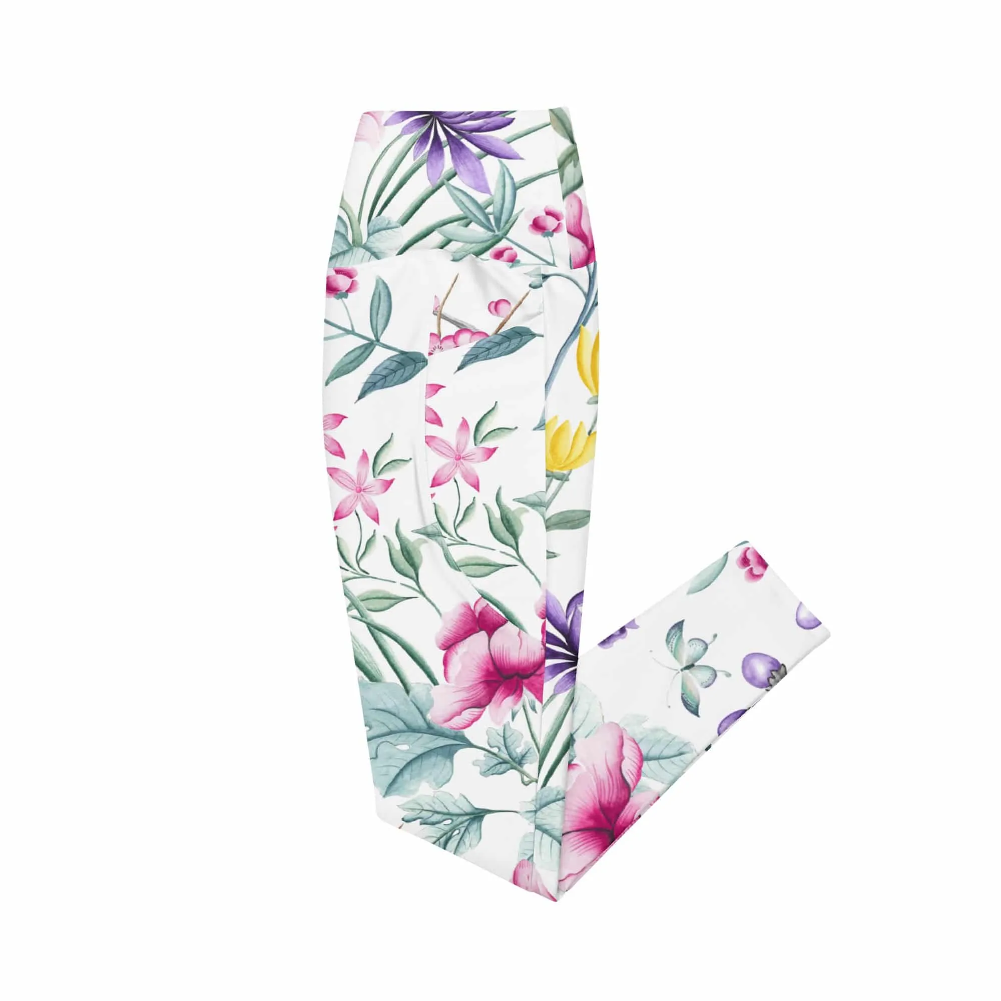 Size Inclusive Leggings with pockets in white chinoiserie