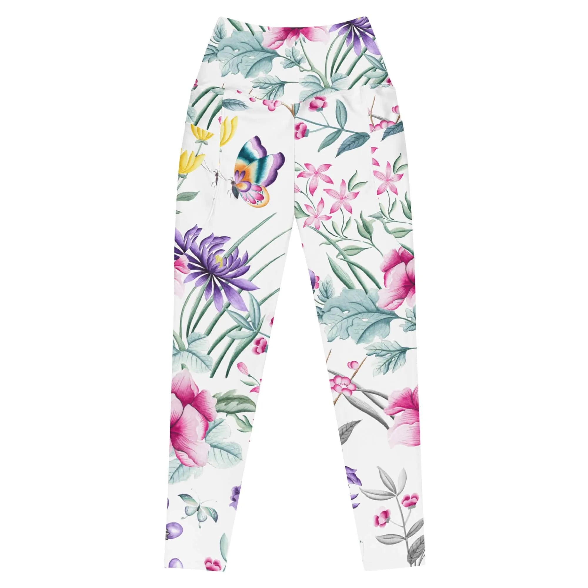Size Inclusive Leggings with pockets in white chinoiserie