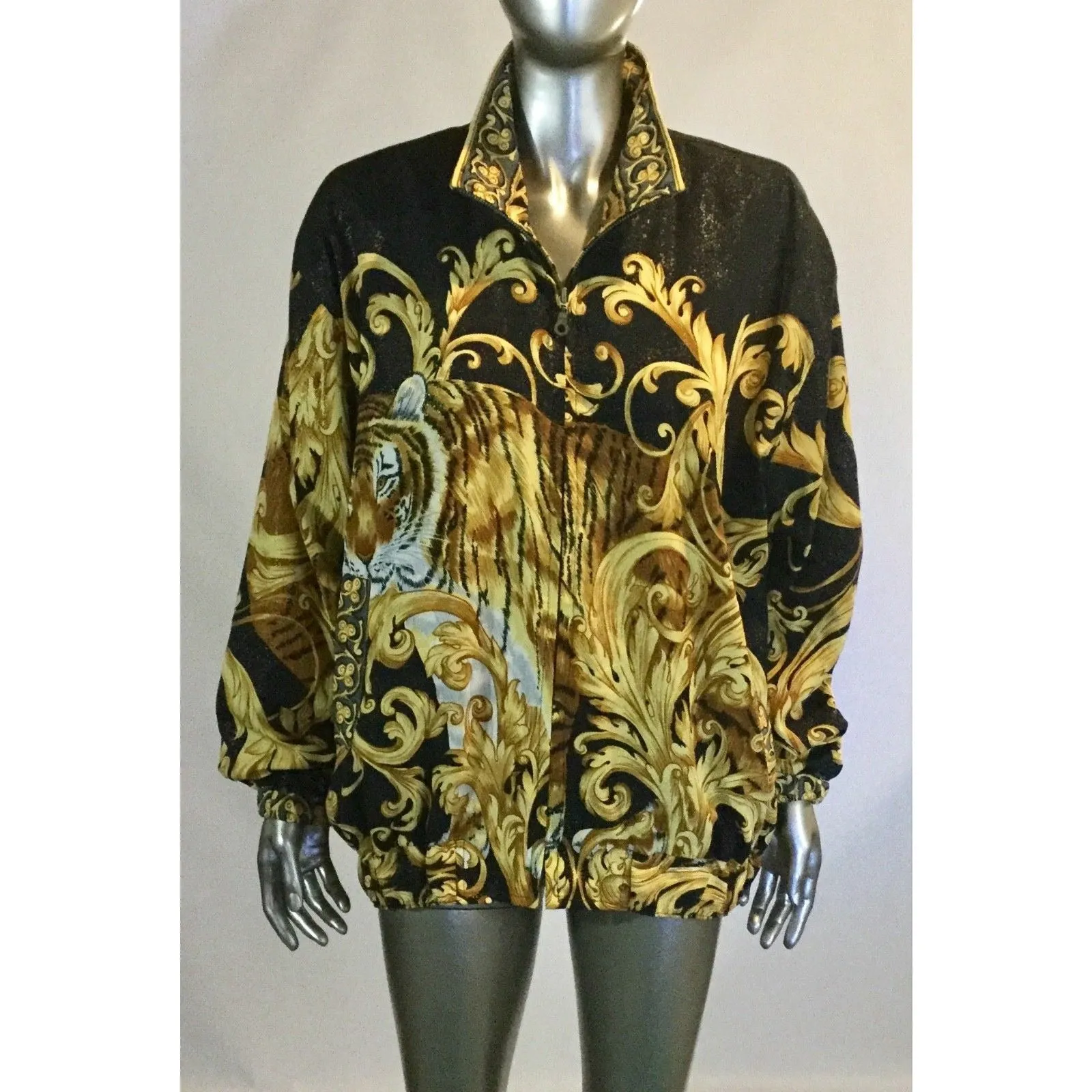 Vintage 90s, Picasso Style Bomber Jacket, Tiger, Abstract, Size 6, L