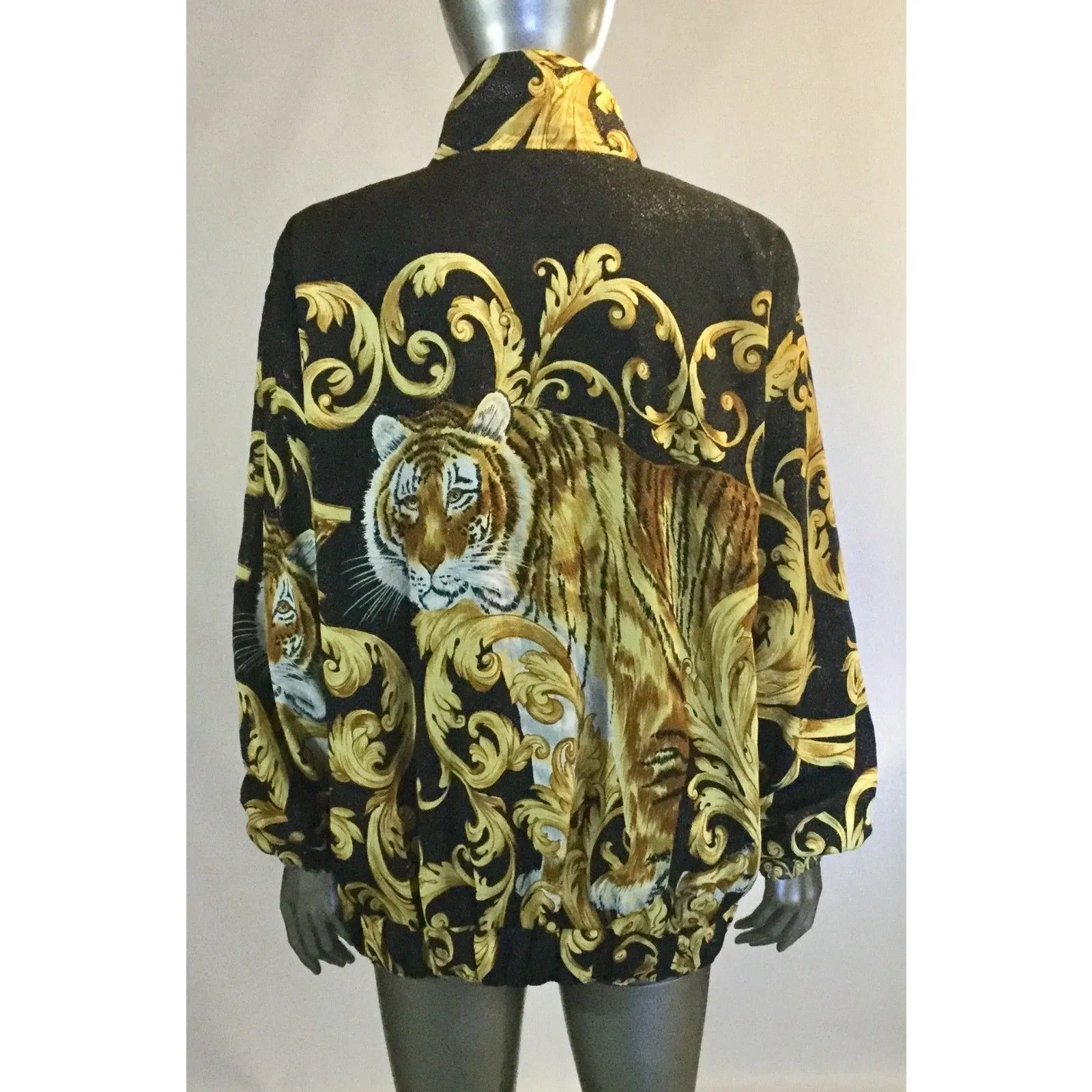 Vintage 90s, Picasso Style Bomber Jacket, Tiger, Abstract, Size 6, L