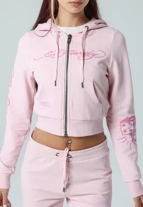Womens Eagle-Till-Death Cropped Zip Through Hoody - Washed Delicacy