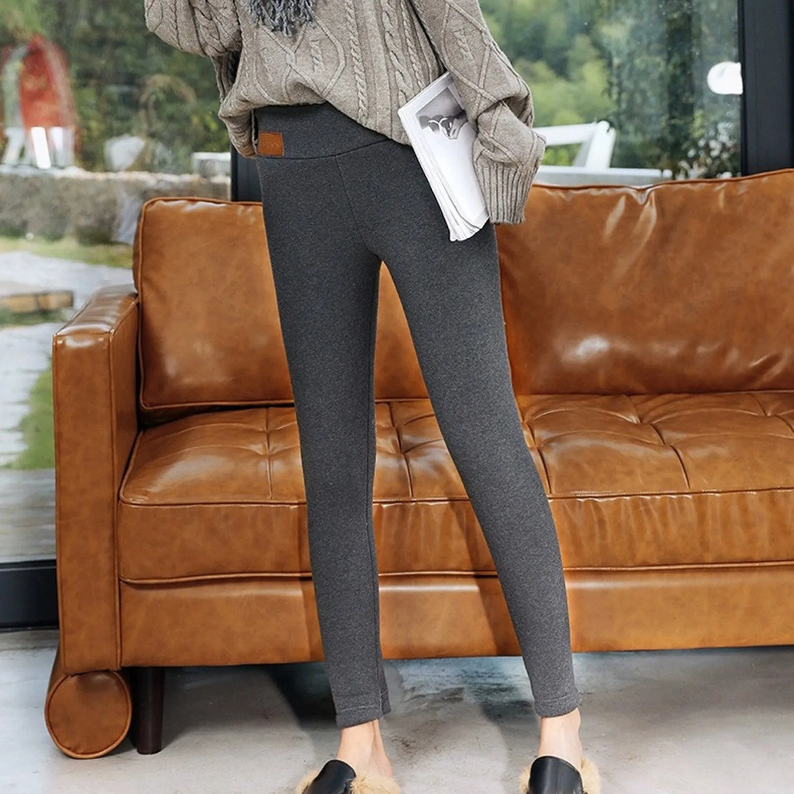 Women's High Waist Thick Velvet Winter Leggings, Warm Compression Pants, S-5XL