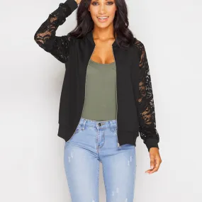 Women's Lace Sleeves Bomber Jacket- GlamzLife
