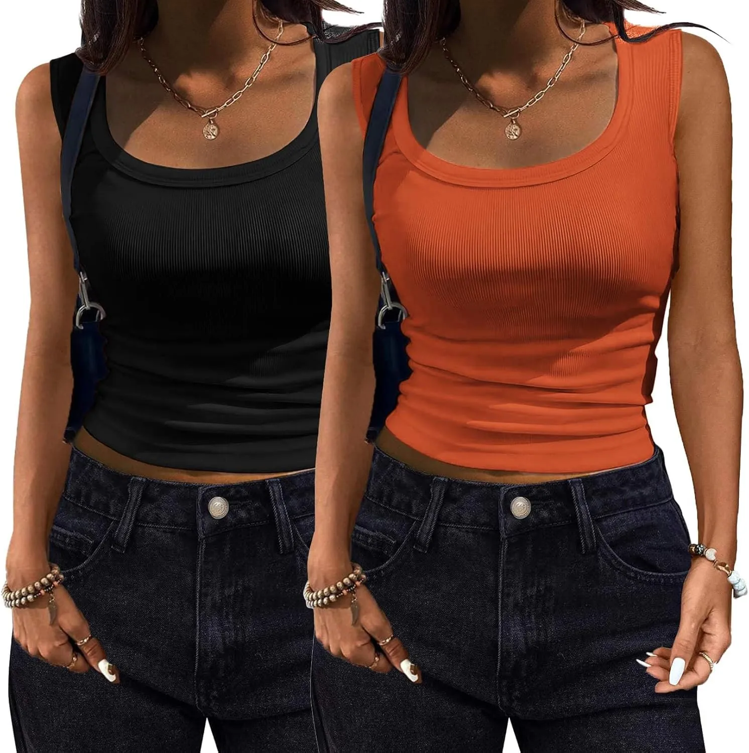 Zeagoo Womens Tank Tops 2 Pack Ribbed Square Neck Shirts