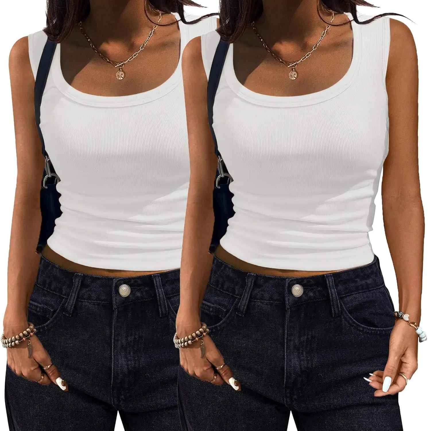 Zeagoo Womens Tank Tops 2 Pack Ribbed Square Neck Shirts