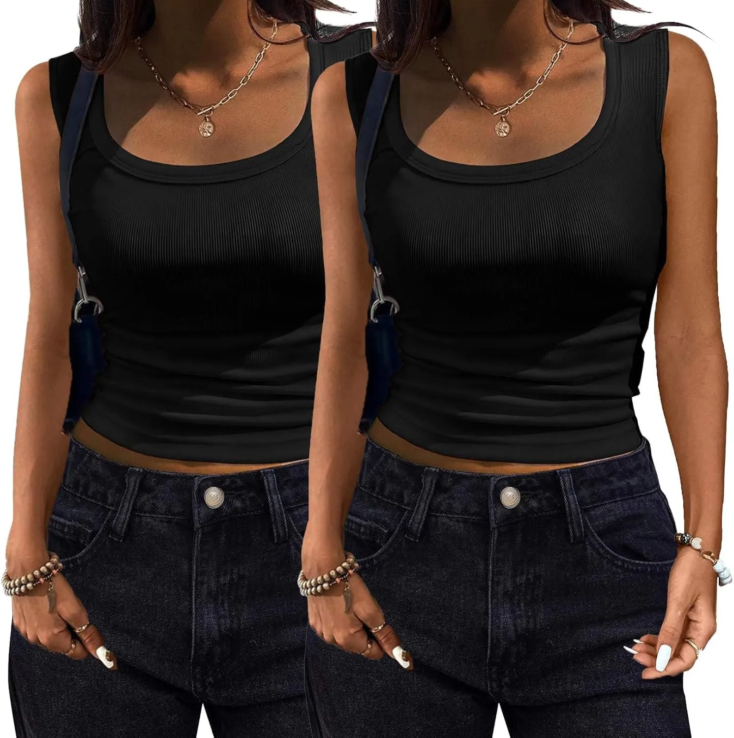 Zeagoo Womens Tank Tops 2 Pack Ribbed Square Neck Shirts