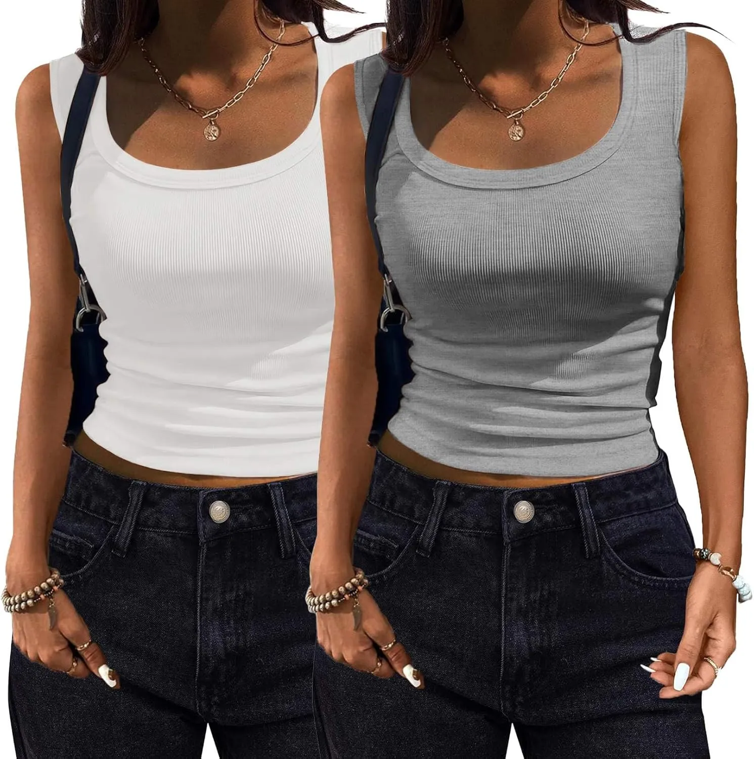 Zeagoo Womens Tank Tops 2 Pack Ribbed Square Neck Shirts