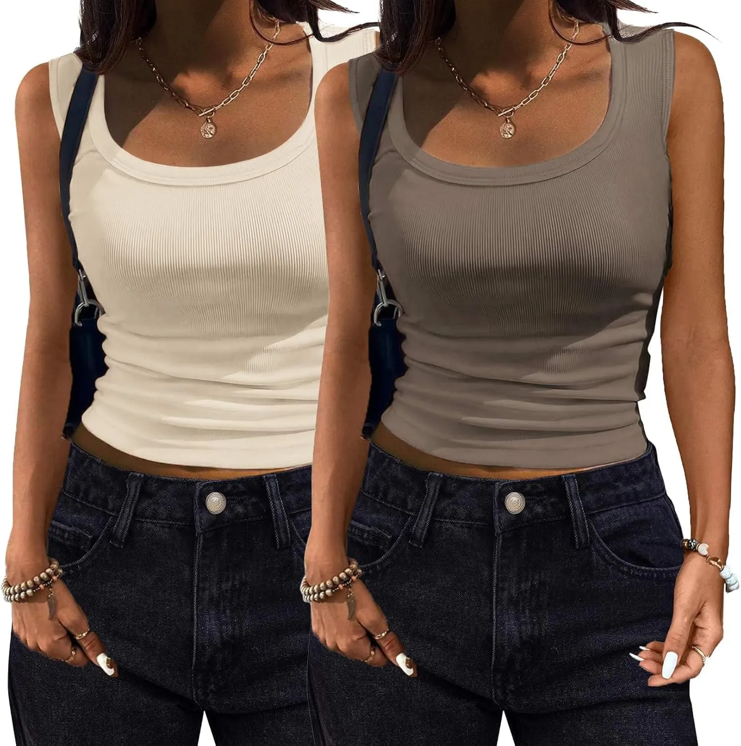 Zeagoo Womens Tank Tops 2 Pack Ribbed Square Neck Shirts