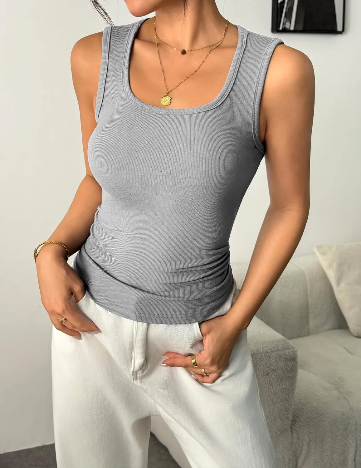 Zeagoo Womens Tank Tops 2 Pack Ribbed Square Neck Shirts
